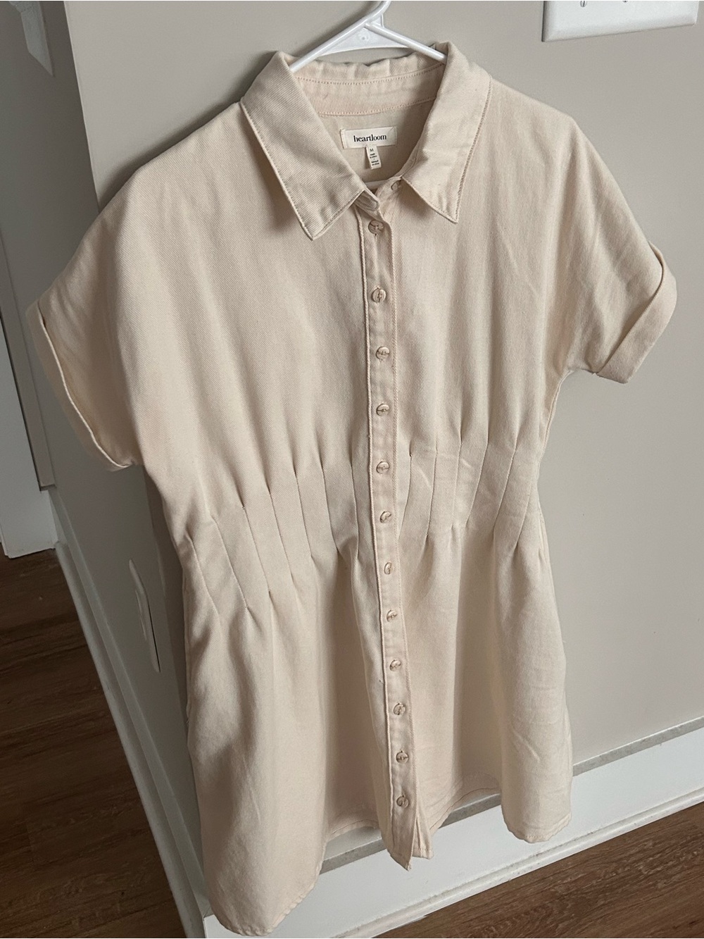Cream Button-Front Short Sleeve Dress